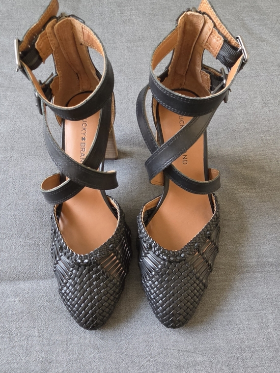 Lucky Brand Shoes - Lucky Brand Black Woven Ankle-Strap Heels - Size 6M